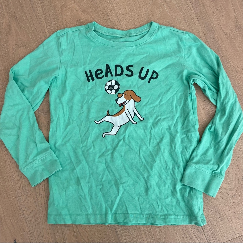 Life Is Good kids Medium soccer ball tee